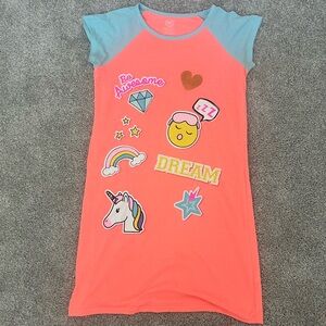 Wonder Nation Orange and Blue Nightgown with Whimsical Patches Girls XL